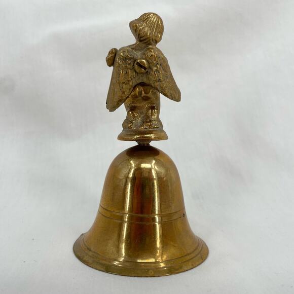 Vintage Brass Angel Cherub Hand Bell Holiday Decor - Picture 5 of 9